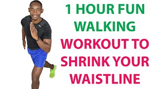 1 HOUR FUN Walking Workout to Shrink Waistline [upl. by Enitsirt]