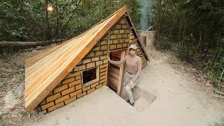 Building Survival Underground Brick Bushcraft Shelter  Clay Fireplace Start To Finish [upl. by Geri444]