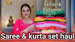 RakhiParty wear Saree amp kurta set haul from Limeroad  Trendy outfits haulpoojachoyal7135 [upl. by Tenrag]