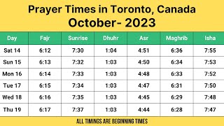 Prayer Times in Toronto Canada October 2023 [upl. by Delano99]