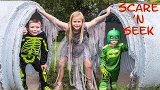 PJ Masks Assistant and Ryan Batboy Play Scare n Seek Halloween Game [upl. by Rosel]