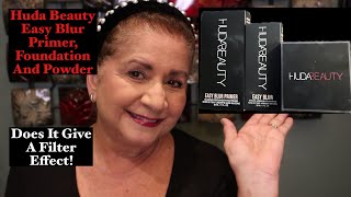 HUDA BEAUTY NEW EASY BLUR FOUNDATION AND PRIMERMATURE SKIN TRY ON [upl. by Elamef]