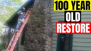 Real fieldstone chimney restore rebuild How to fix DIY for beginners [upl. by Helyn257]