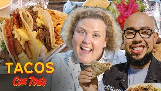 Fortune Feimster Does Improv While Eating Breakfast Tacos  Tacos Con Todo [upl. by Micah]