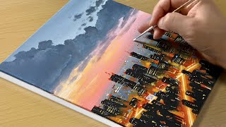 Easy to Draw Cityscape Acrylic Painting  Painting for Beginners [upl. by Anahsek]