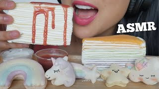 ASMR CREPE CAKE  RAINBOW UNICORN MACARON SOFT CRUNCHY EATING SOUNDS NO TALKING  SASASMR [upl. by Butte784]