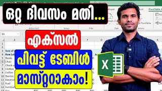 PivotTable for beginners  Excel Malayalam Tutorial [upl. by Burtis]