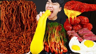 ASMR MUKBANG 직접 만든 양념 치킨먹방 스테이크 짜파게티 레시피 amp 먹방 FRIED CHICKEN AND BLACK BEAN NOODLES EATING SOUND [upl. by Elvis]