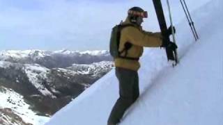 Putting Skis on in a Steep Slope with Mike Hattrup [upl. by Adlei]