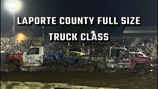 Laporte County Demolition Derby July 12 2024 Full Size Truck Class [upl. by Ennovyahs]