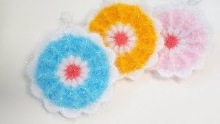 수세미뜨기 쉬운 단면 꽃수세미 Crochet flower Crochet dish scrubber [upl. by Barnebas865]