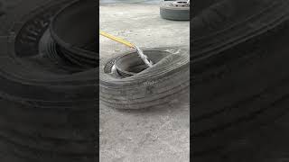 tire demounting using demount tool and fry leverBus tire [upl. by Can]