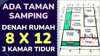 Denah Rumah Minimalis 3 Kamar Tidur Ukuran 8x12 Dengan Taman Samping [upl. by Racso706]