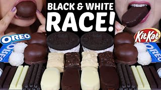 ASMR BLACK amp WHITE CHOCOLATE RACE OREO DIP AND STICKS MINI ICE CREAM BARS BIG MARSHMALLOWS 먹방 [upl. by Aridatha]