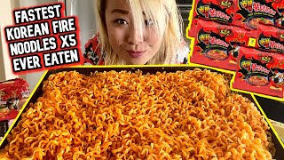 FASTEST 5 PACKS OF SPICY KOREAN FIRE NOODLES EVER EATEN RainaisCrazy  Yamibuy Anniversary [upl. by Fondea]