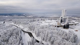 4k  Taunus im Schnee mit Drohne beim Schlittenfahren 2021 Grosser Feldberg Winter [upl. by Anowahs]