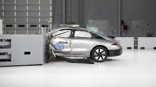 2023 Hyundai Ioniq 6 driverside small overlap IIHS crash test [upl. by Eihs]