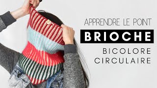 APPRENDRE À TRICOTER LE POINT BRIOCHE BICOLORE CIRCULAIRE [upl. by Kelsey]