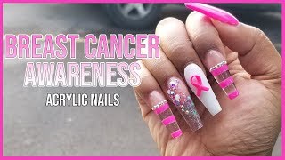 Acrylic Nails Tutorial  How To Encapsulated Nails  Breast Cancer Awareness Acrylic Nails [upl. by Ardekahs]