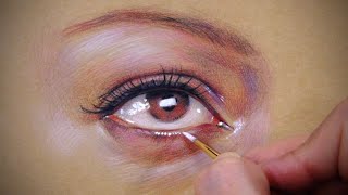 Realistic eye drawing with colored pencils on kraft paper  DEMO  Step by step [upl. by Ellesij351]