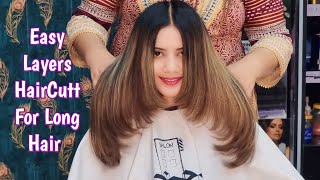 Long layers haircut at home  Step by step long layered haircut tutorial [upl. by Arobed646]