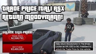 HOW TO UNLOCK THE TRADE PRICE FOR THE GROTTI ITALI RSX RETURN MOODYMANN MISSION GTA 5 ONLINE DLC [upl. by Ellwood]