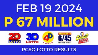 Lotto Result February 19 2024 PCSO [upl. by Delmor]