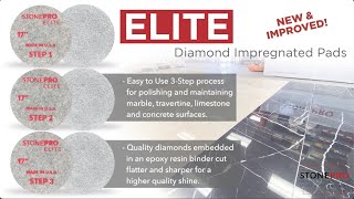 StonePro Elite Diamond Impregnated Pads  Easy 3 Step Process on Dark amp Light Marble Floor Surfaces [upl. by Sonitnatsnoc]