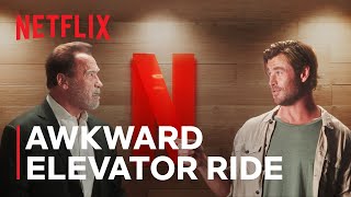 Chris Hemsworth and Arnold Schwarzenegger  Elevator Ride  Nobody Hits Like Netflix [upl. by Ettesus]