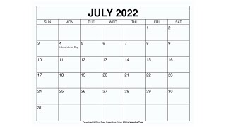 Printable July 2022 Calendar Templates with Holidays  Wiki Calendar [upl. by Aihsenad]