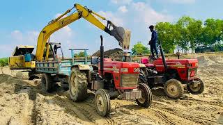 Swaraj Mahindra Sonalika Tractors Loading Sand by Jcb 3dx  Tractor Fully loaded trolley  Ep 367 [upl. by Yamauchi]