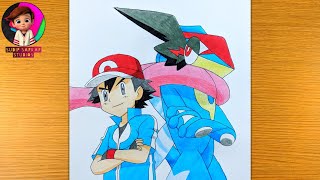 How To Draw Ash and Greninja Pokémon together  Pokémon Drawing [upl. by Neibaf]