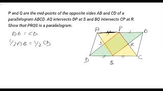 P and Q are the mid points of the opposite sides AB and CD of a parallelogram quadrilateralsclass9 [upl. by Ramedlab199]