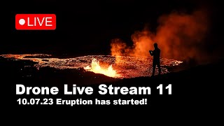 LIVE 100723 Day 1 Volcano eruption started in Iceland Drone live stream [upl. by Dippold]