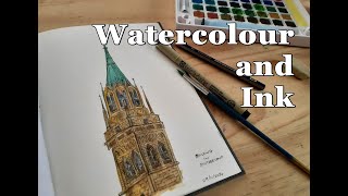 Ink and Watercolor Drawing of a Building [upl. by Phelia51]