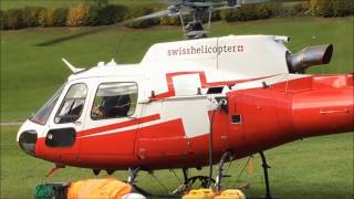 HELICOPTER LOGGING SNOW COUPLES BERGBAHNEN SWISS EC AS 350 ECUREUIL REFUEL WILDHAUS  SWISSPOWERJET [upl. by Aihpled314]