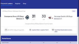 GRAND FINAL Coorparoo Roos vs Yeronga Devils U15 Div 3 AFL 30824 Benji 43 [upl. by Aletsirc]