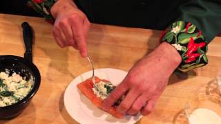 Baked Salmon Stuffed With Spinach amp Cream Cheese  Ultimate Food [upl. by Anileme]