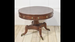 19th Century brass inlaid mahogany drum table [upl. by Xela]