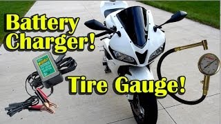 Motorcycle Battery Charger and Tire Pressure Gauge Review Recommendation [upl. by Haerb]