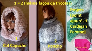 Tuto Tricot Col Capuche Femme fausse fourrure terminé 2 🧶 Projets Tuto Tricot  Vlog Tricot 2 [upl. by Solhcin]