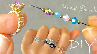 Easy Seed Bead Jewelry Making How to Make Seed Bead Rings with Crystals [upl. by Horwitz]