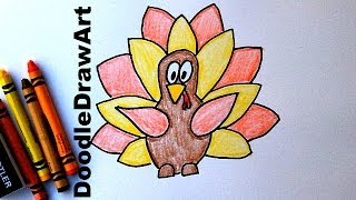 How To Draw a Cartoon Thanksgiving Turkey  Easy Cartoon Style Drawing Tutorial for Kids [upl. by Aehr]