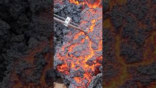 VOLCANO SCIENCE How Squishy is Cooling Lava A Penetrometer Test 072023 lava iceland viral [upl. by Refannej]