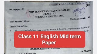 class 11 english paper 2024mid term paperhalf yearly class 11 paperevening shiftclass 11 english [upl. by Mukul]