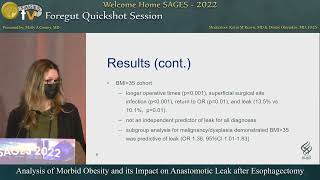 Analysis of Morbid Obesity and its Impact on Anastomotic Leak after Esophagectomy [upl. by Joellyn479]