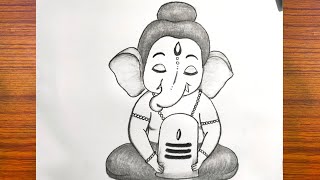 Lord Ganesha With shivling Drawing 😍 Easy Ganesha Drawing  Pencil Drawing  God Drawing [upl. by Hau215]