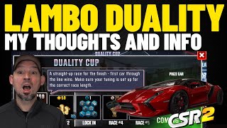 CSR2 Lamborghini Duality Cup  Event Info  Lock Ins and My Thoughts [upl. by Edniya]