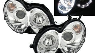 CrazyTheGod W209 20032009 CCFL Projector Headlight Headlamp LED DRL R8 Style CHROME MercedesBenz [upl. by Nallij]