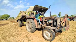 Tractor with dumper stuck in mud backhoe loader tractor JCB loader old tractor trali [upl. by Eanahc288]